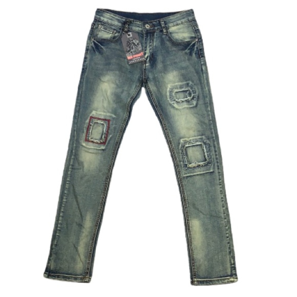 Lion Dynasty Patchwork Slim Straight Jeans Sz 28